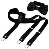 DonDon Hosenträger 2,5 cm breit (2er Set, 2-St) 2er Set, schmaler Hosenträger Y-Form, farblich passende Fliege schwarz