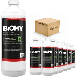BiOHY Glaskeramik Kochfeldreiniger (12x1l Flasche) | Optimal zur Reinigung und Pflege von Kochfeld und Induktion | Geeignet für ALLE GERÄTE