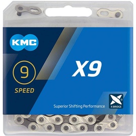 KMC X9 Silver/Grey 9-Fach Kette 1/2" x11/128, 114 Glieder, Silber/grau