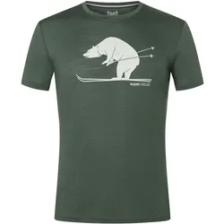 super natural Wander-/Freizeit Tshirt Graphic Skiing Bear (Bär) - Merinowollmix - dunkelgrün Herren