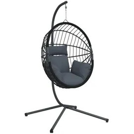 vidaXL Hängesessel Ei-Design Rattan 0 x 0 x 0 cm Grau mit Kissen