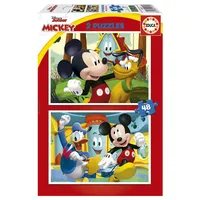 Educa 19312, Mickey Mouse Funhouse, 2x48 Teile Puzzle-Set für Kinder ab 3 Jahren, Disney, Spielhaus, Kinderpuzzle
