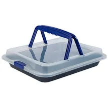 Testrut axentia Kuchenblech Auflaufform mit Deckel Kuchenbackform Kuchenbackblech, (42 x 29 cm Backblech, Backofenblech + Transparenter Deckel mit Griffen), Transporthaube mit 2 praktischen Tragegriffen 42 cm x 29 cm