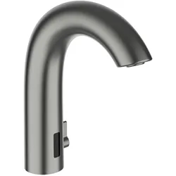 Elektronischer Waschtischmischer mit IR Sensor für Kalt- oder Mischwasser CURVETRONIC Ausladung 135 mm Festauslauf ohne Ablaufventil Temperatur wird bei Installation fix eingestellt Netzbetrieb (230V) PVD Edelstahl gebürstet