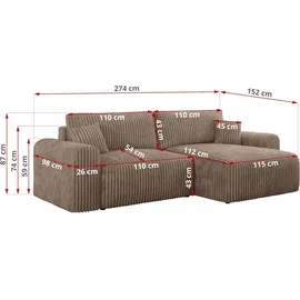 MKS Meble Eckcouch Cord 2-Sitzer Braun