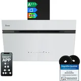 KKT KOLBE A+++ Dunstabzugshaube 80 cm 782 cbm/h Umluft Abluft Kopffrei Wandhaube | Schwarz Weiß Glas | Nachlaufautomatik | Smart WiFi App WLAN | S... - Schwarz