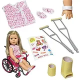 The New York Doll Collection Puppe Rollstuhl-Set für 18 Zoll/46cm Puppen enthält Bein gegossen, Poor gegossen, Verband Krücken und Rollstuhl + Bonuszubehör - Puppen spielset - Puppenzubehör