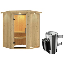 KARIBU Sauna »Wolmar«, inkl. 3.6 kW Saunaofen mit integrierter Steuerung, für 3 Personen - beige