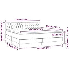 vidaXL Boxspringbett mit Matratze & LED Hellgrau 180x200 cm Stoff