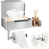 Toilettenpapierhalter Ohne Bohren, Toilettenpapierhalter mit Feuchttücherbox, Edelstahl Anti-Fingerabdruck Klorollenhalter, Klopapierhalter Ohne Bohren mit Ablage für Badezimmer