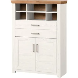 Set One by Musterring Highboard "York", weiß (weiß, eiche), B:105cm H:143cm T:42cm, MDF, SET ONE BY MUSTERRING, Sideboards, Highboard, Typ 16, mit Holztüren und Schubkasten, Beleuchtung optional, B 105 cm