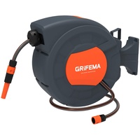 GRIFEMA G301-25, Schlauchtrommel zur Wandmontage, Schlauchbox mit 25m Schlauch, Wandschlauch-Aufroller mit 180° Drehung, Automatische Aufrollung mit verstellbarer Düse