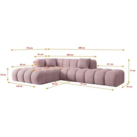 altdecor Ecksofa, Rosa, Textil, 6-Sitzer, L-Form, Ottomane links, 289x176 cm, Wohnzimmer, Sofas - Couches, Wohnlandschaften, Ecksofas