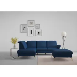 Ecksofa SIT & MORE "Fashion L-Form", blau, B:250cm H:84cm T:207cm, Sofas, wahlweise mit Kopfteilverstellung, Vorziehsitz, motorisch, Nickelfüße