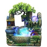 DAOHHFO Zimmerbrunnen mit LED Beleuchtung, Tischbrunnen Wasserfall mit Nebel 30x20x36 cm für Home Office Schlafzimmer Schreibtisch Dekoration Indoor-Brunnen Steingarten Aquarium