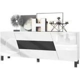 Vladon Sideboard 178 x 57,5 x 38,5 cm Weiß matt/Weiß Hochglanz/Schwarz matt