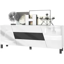 Vladon Sideboard 178 x 57,5 x 38,5 cm Weiß matt/Weiß Hochglanz/Schwarz matt