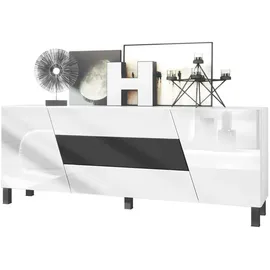 Vladon Sideboard 178 x 57,5 x 38,5 cm Weiß matt/Weiß Hochglanz/Schwarz matt