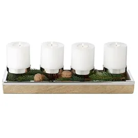 Edzard Adventskranz Lille (Höhe 9 cm, Länge 45 cm), Edelstahl und Mangoholz, für 4 Kerzen ø 8 cm