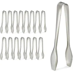 Relaxdays Zuckerzange, 16er Set, Edelstahl, Servierzange für Würfelzucker, Süßigkeiten, Pralinen, Candybarzange, silber