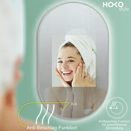Hoko LED Ovalspiegel mit Metallrahmen 50x90 cm / Kaltweiß Badezimmer & Flur Touch-Sensor & Memory-Funktion - Weiß.