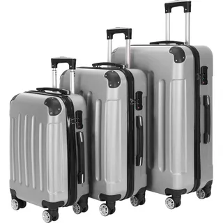 3er Koffer-Set Trolley-Set Rollkoffer Reisekoffer Erweiterbar, 4 Rollen, (S, M & L), Grau - Grau