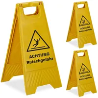 Relaxdays Achtung Rutschgefahr Aufsteller 3er Set, Gelb,Schwarz
