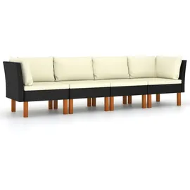 vidaXL 4-Sitzer-Gartensofa mit Kissen Schwarz Poly Rattan