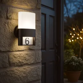 WOFI Wandleuchte Außen Wandlampe Hausnummer Außenleuchte Ip54, Hauswandlampe Terrasse Garten, Metall schwarz, Aufkleber, 1x LED 10,5w 660lm 3000k, Hxbxt 28x15,5x13,5cm, 12227