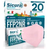 20 CE zertifizierte FFP2 Masken Rosa Geprägtes Logo SICURA BFE ≥99% Made in Italy SANITIZED und einzeln versiegelt FFP2-Masken