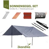 Skandika Sonnensegel XL 5x3 Meter Set mit Teleskopstangen | Multifunktionaler Sonnenschutz, rechteckig, wasserdicht 3000 mm, stufenlos einstellbare Stangen, Befestigungsseile | Camping, Balkon, Garten