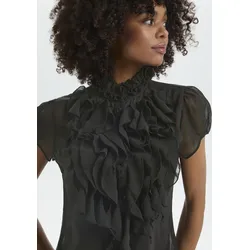 Chiffonbluse SAINT TROPEZ "LiljaSZ SS Shirt", Damen, Gr. L (40), schwarz, Chiffon, Obermaterial: 100% Polyester, unifarben, leicht transparent, feminin, Kurzarm, Blusen
