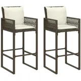 vidaXL Garten-Barhocker mit Kissen 2 Stk. Braun Poly Rattan