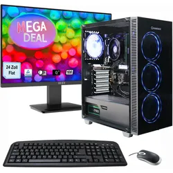 GAMEMAX PC-Komplettsystem "MegaDeal Gaming-PC-Set Draco XD", E (A-G), schwarz, Microsoft Windows 11 Home (64 Bit), 32 GB RAM, Computer-Komplettsysteme, Windows 11 + MSI PRO MP2412DE Monitor 60cm (24") + Maus & Tastatur