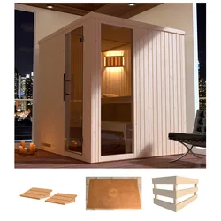 Sauna WEKA "Halmstad 2", beige (natur), ohne Ofen, (ohne Ofen), Saunen, ohne Ofen