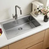 Vevor Einbauspüle Einzelbecken rechts Edelstahl 850 x 450 mm Handbetätigung