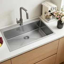 Vevor Einbauspüle Einzelbecken rechts Edelstahl 850 x 450 mm Handbetätigung