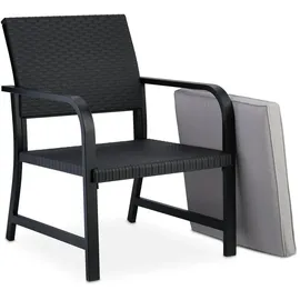 Relaxdays Balkonmöbel Set, 3-teilig, 1 Tisch & 2 Stühle, Kissen, Gartengarnitur Rattanoptik, Stahl & Kunststoff, schwarz