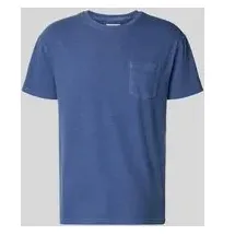 Superdry T-Shirt aus Baumwoll-Leinen-Mix mit Brusttasche, Blau, S