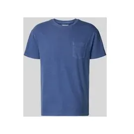 Superdry T-Shirt aus Baumwoll-Leinen-Mix mit Brusttasche, Blau, S