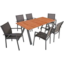 7-tlg. Holz Tischgruppe DAVINA Set Garten Sitzgruppe Outdoor Holz Metall Möbel