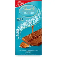 Lindt Schokolade LINDOR Caramel & Salz | 150g Tafel | Vollmilch-Schokolade mit einem Hauch Fleur de Sel und unendlich zartschmelzender Karamell-Füllung | Schokoladentafel | Schokoladengeschenk