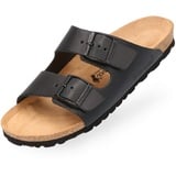 BOnova Schwanberg Echtleder Herren Pantolette in schwarz, Größe 48. Bequeme Hausschuhe aus Echtleder mit Kork-Fußbett - Sandalen hergestellt in der EU - 48 EU