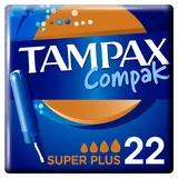 Tampax Compak Tampons mit Applikator Super Plus, 22 einzelne Hüllen, reichlich fließend, ohne Parfüm und Farbstoffe, getestet unter gynäkologischer Kontrolle, Schutz und Komfort während Ihrer Periode