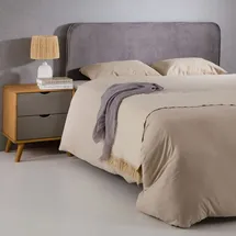 Idimex Kopfteil NOVARE mit Wandbefestigung in Grau - Headboard 160 cm, gepolstertes perfekt für Boxspringbetten, weicher Stoffbezug, samt, runde ecken - Grau