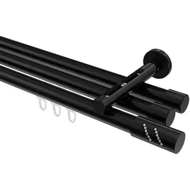 Interdeco GARDINENSTANGE INNENLAUF Siteno Zoena 480 cm (geteilt in 3 x 160 cm), 3-läufig, 20 mm Ø Schwarz