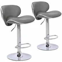 Svita Retro Barhocker Mit Lehne 2er Set Höhenverstellbar Metall Standfuß Barstuhl Kunstleder Grau