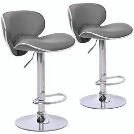 Svita Retro Barhocker Mit Lehne 2er Set Höhenverstellbar Metall Standfuß Barstuhl Kunstleder Grau