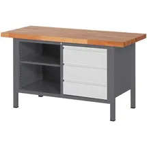Stier Höhenverstellbare Werkbank Premium mit 3 Schubladen und einem offenen Fach BxTxH 1500x700x840-1040mm
