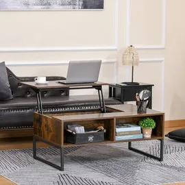 Homcom Couchtisch mit Höhenverstellbarer Platte Spanplatte Braun 100 x 60 x 44cm